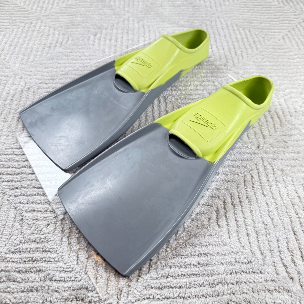 Speedo Swim Fins XS 3-4 Grey Lime Green Short Blade Training 10783 Youth Diving